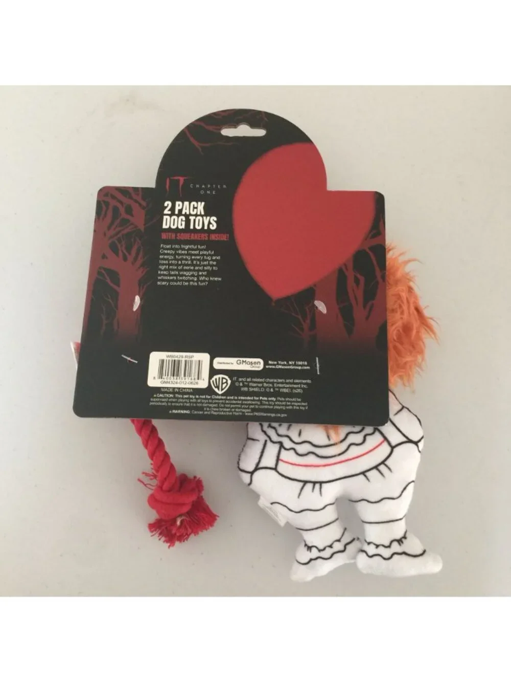IT Chapter One Pennywise YOU'LL FLOAT TOO Plush 2 Piece Dog Toy Set Squeak Crink